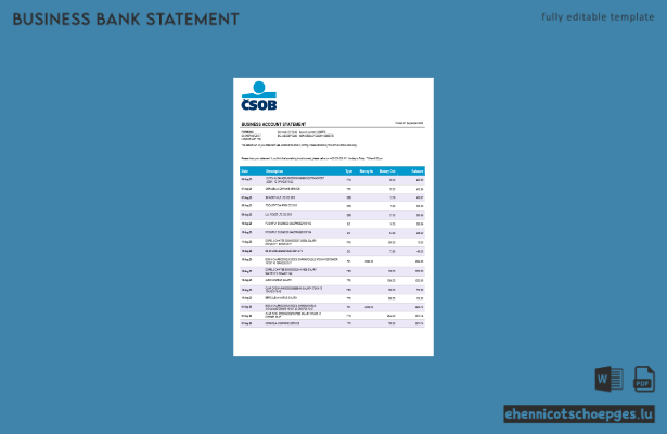 Geschäftskontoauszug der Czechoslovak Business Bank (Word- und PDF-Format, Beispielvorschau)